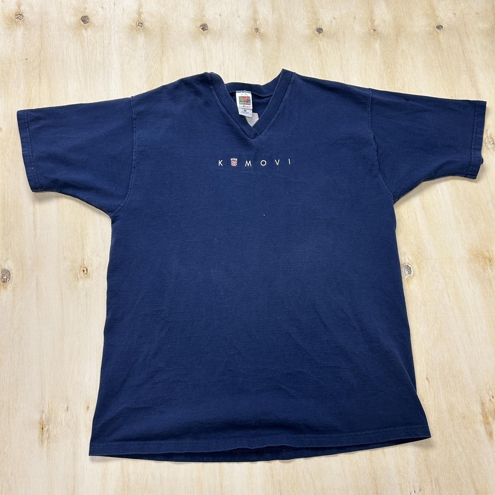 Kumovi Shirt Mens XL Blue Fruit Of The Loom V-Neck Logo Tee T-Shirt